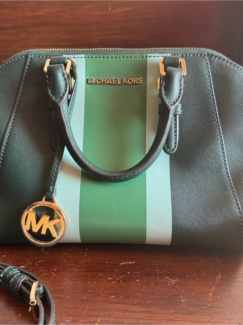 Michael Kors Ciara Medium Center Stripe Messenger Satchel
